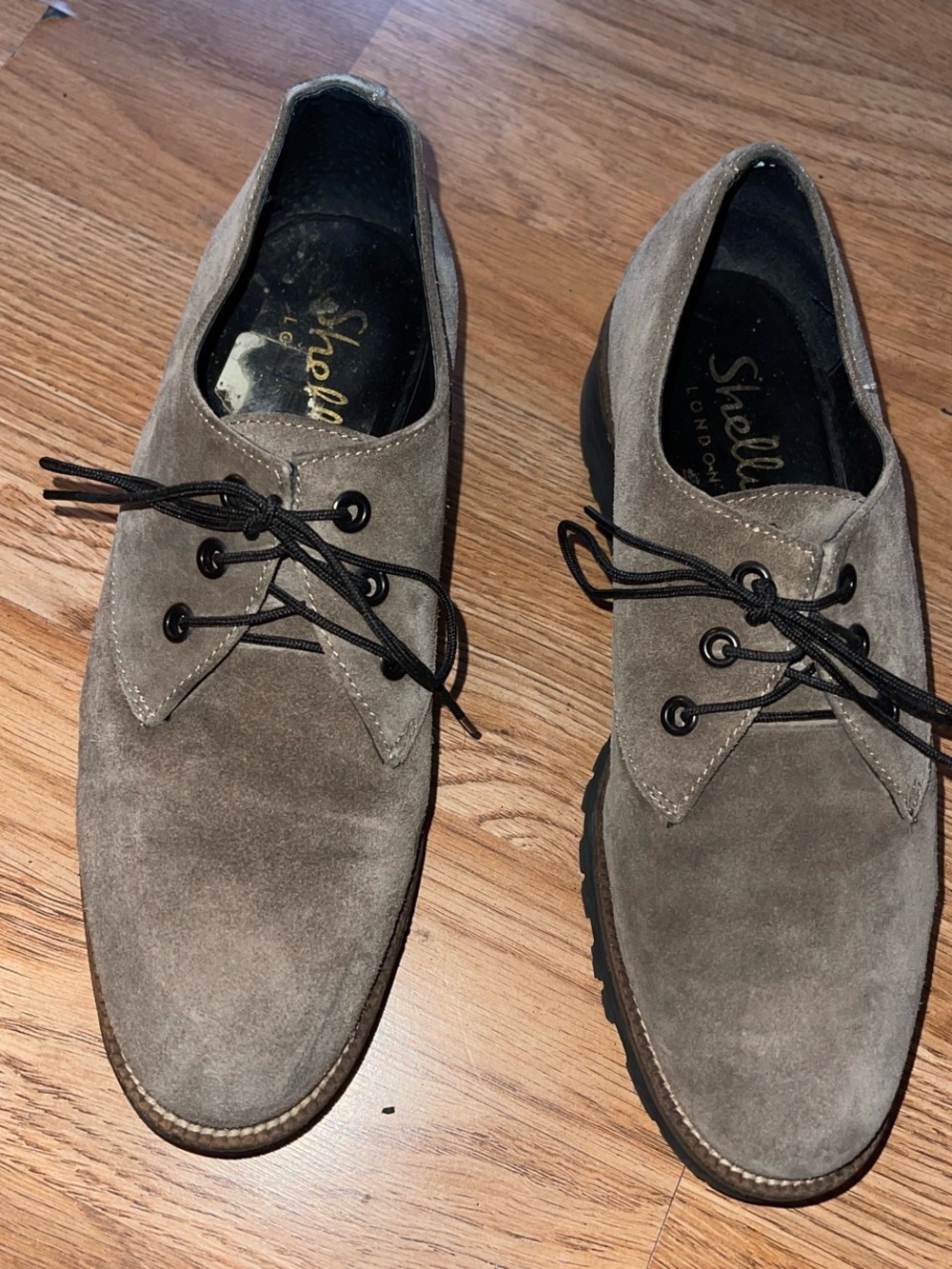 Shellys London Women's Suede shoes in Taupe with Black Laces
